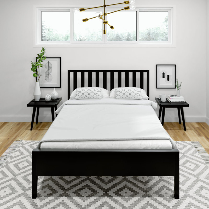 Brubaker Solid Wood Slat Bed, Black, Full / Double