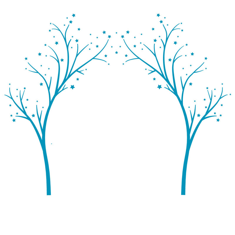 Décalcomanie murale arbres étoiles, H 80 po x l 99 po x P 0,01 po, Bleu sarcelle