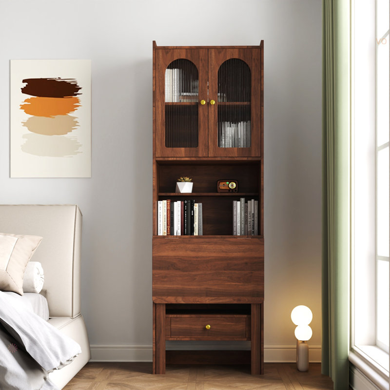 Fold-Out Convertible Writing Table,  Desk Cabinet With Shelf And Drawer Multi-Function Home Office Workstation