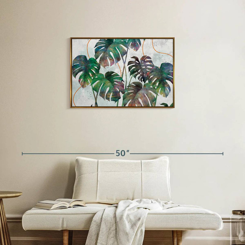 Feuilles de Monstera, Cadre flottant doré, 31 po x 21 po