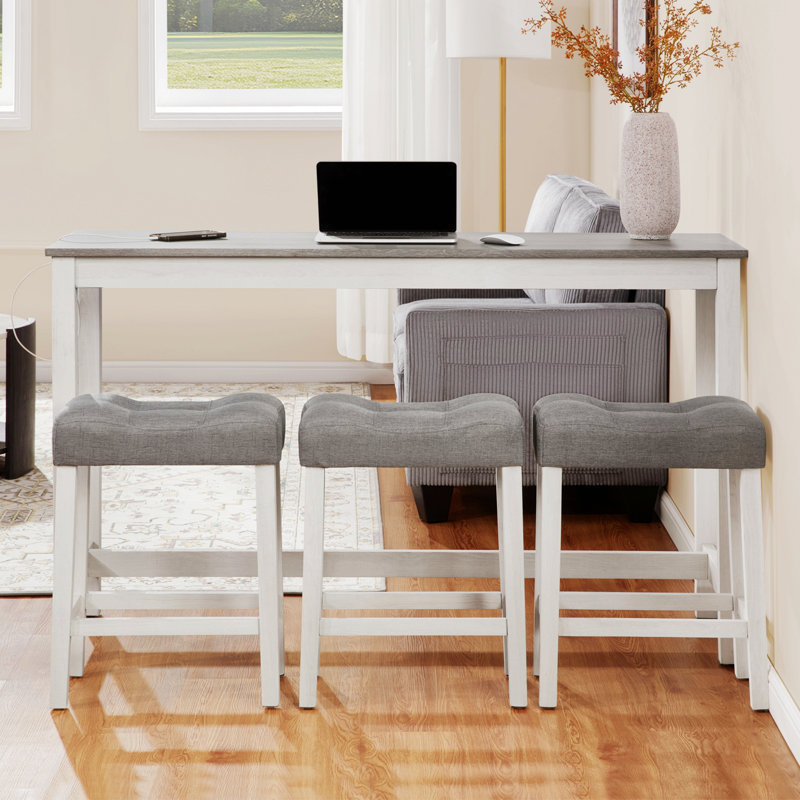 Ensemble de table et chaises de style moderne, ensemble table de bar 4 pièces avec prise électrique, idéal pour le salon et la salle à manger, 1 table et 3 chaises pour la salle à manger