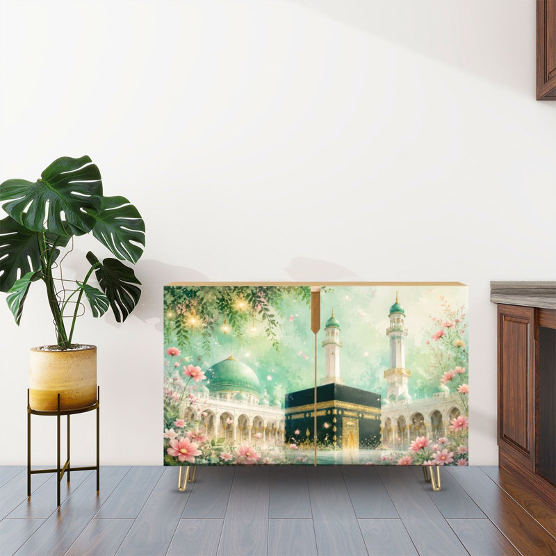 Buffet Buffet avec rangement dans les tons pastel et floral avec 2 portes pour le salon et la cuisine