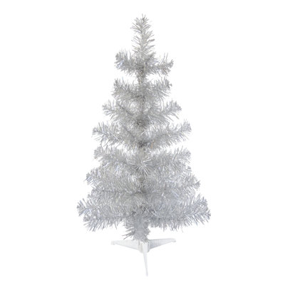 Small Silver Tinsel Mini Tree Decorative Object for Christmas Tabletop Indoor Use Perfect for Holiday Decoration Gift Giving and Hostess Gifts Charming Silver Tree Figurine for Festive Cheer