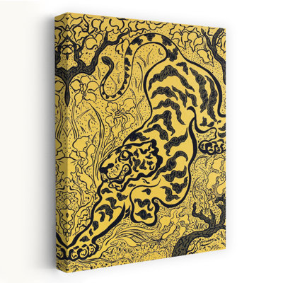 Denetria Contemporary Art Retro Vintage Abstract Tiger Animal Forest Wall Art - Wrapped Canvas Print