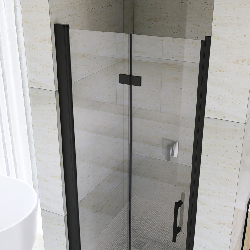 32 "X 72" Aluminum Frame Bifold  Shower Door In Matte Black Finish