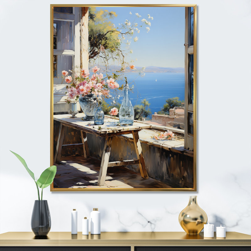 Nautique et plage, impressions sur toile, Cadre flottant doré, H 32 po x l 16 po x P 1 po