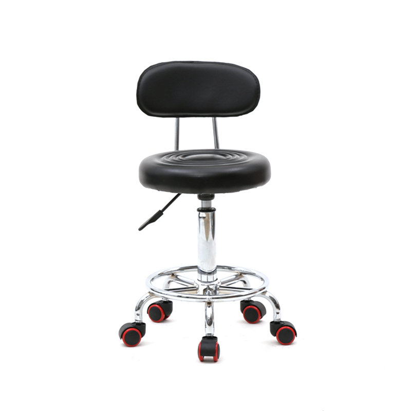 Salon Backed Adjustable Height Lab Stool Wheels, Black