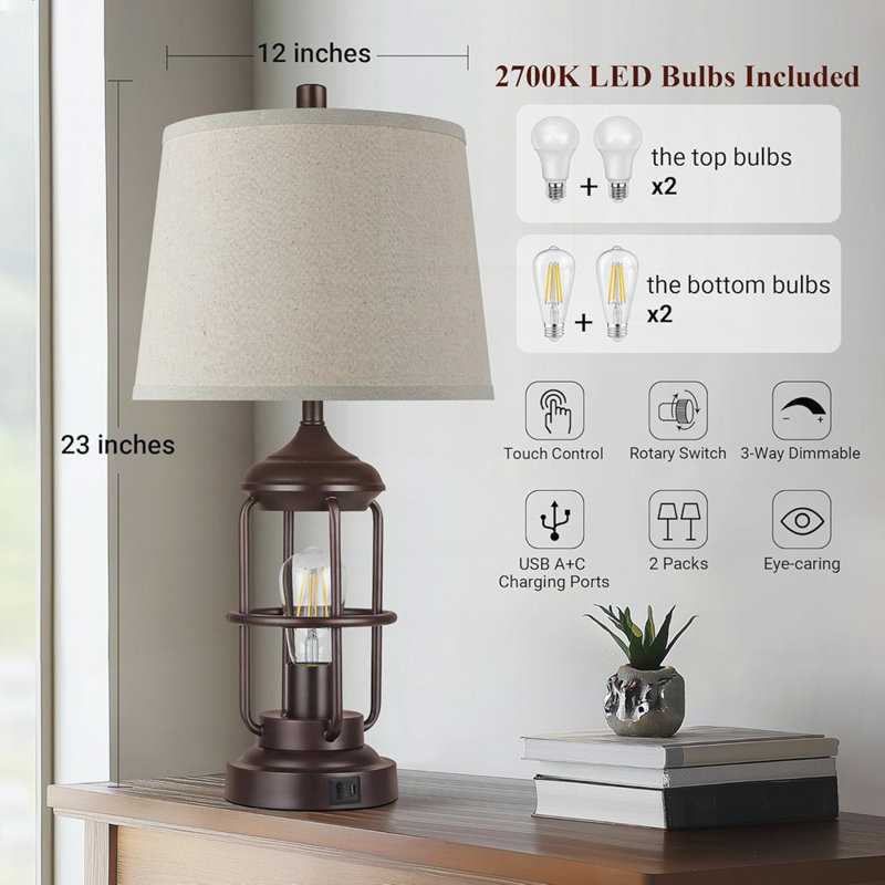 Ensemble de 2 lampes de table avec ports USB