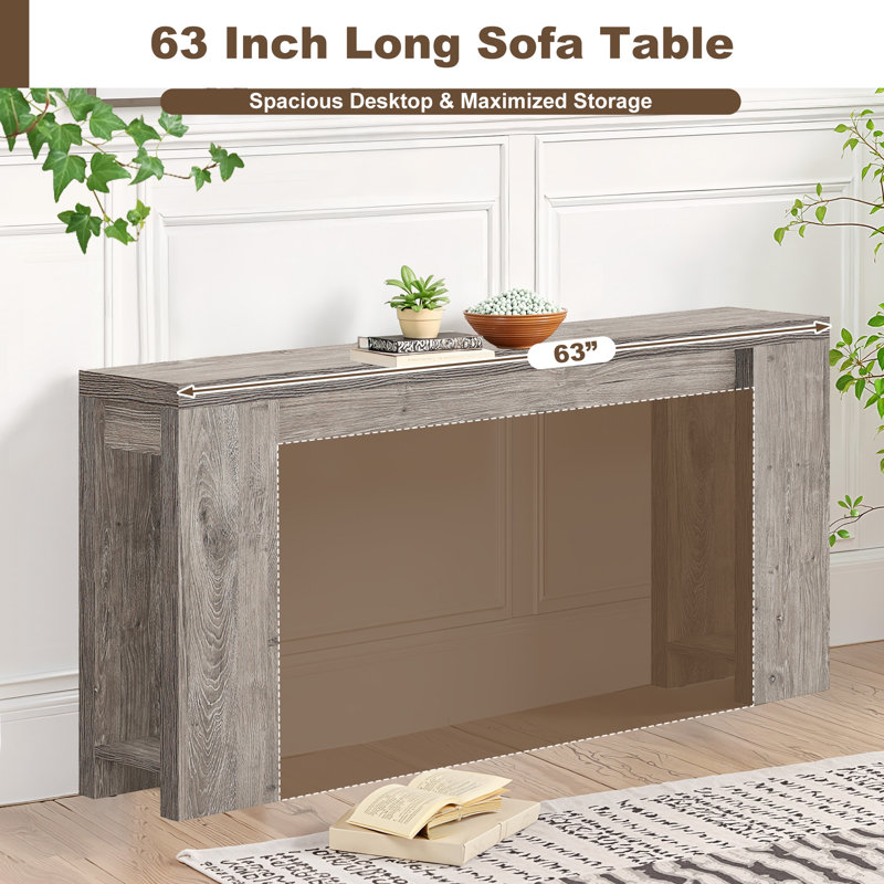 70.9 Inch Console Table, 2-Tier Wooden Sofa Table for Entrywaym Living Room, Hallway, Gray
