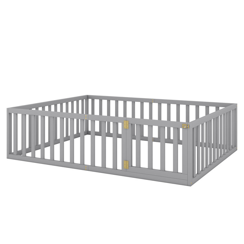 Wood Daybed Frame With Fence, Gray, Queen