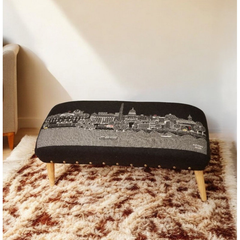 38" Gray Wool and Brown Ottoman