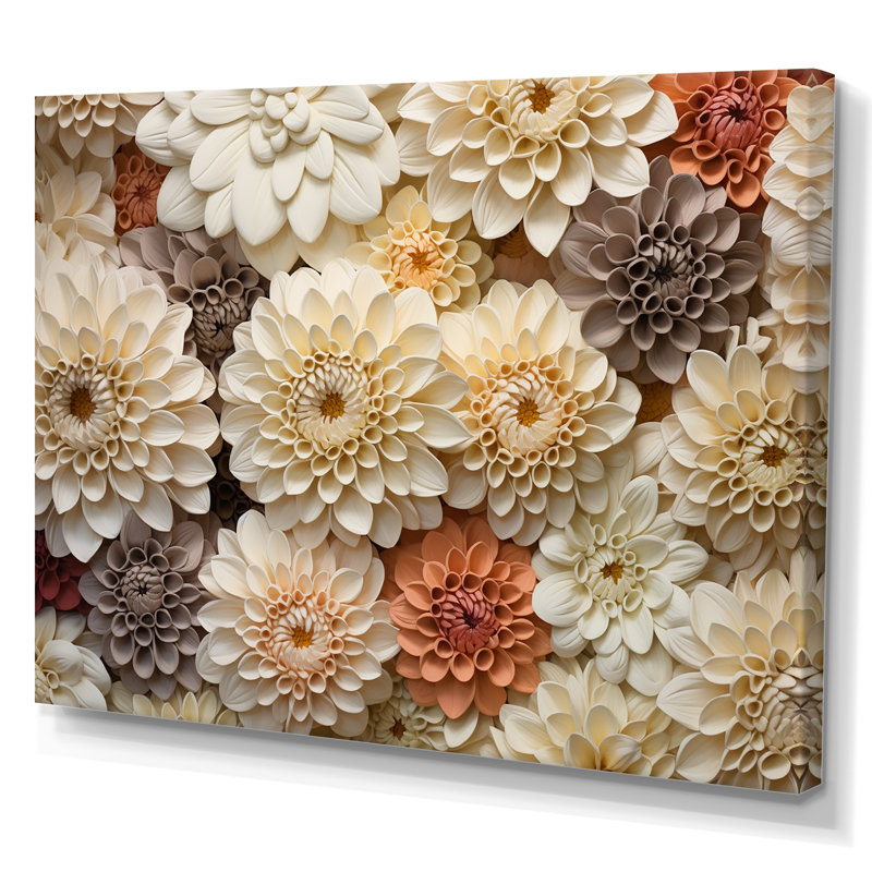 Minimalisme, fleurs de zinnias beiges sur toile, Toile tendue, H 16 po x l 32 po x P 1 po