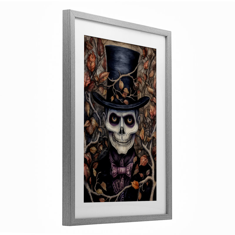 «Spooky Skeleton with Leaves», reproduction encadrée sous verre, conception de The Dutch Lady, H 20 po x l 14 po