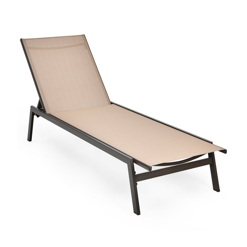 Heroux Outdoor Metal Chaise Lounge, Beige