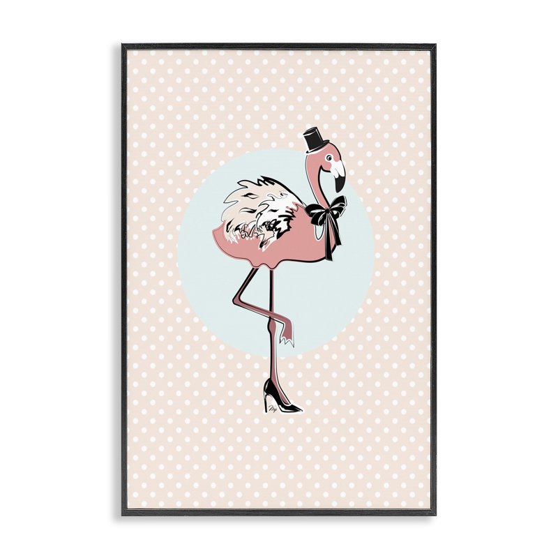Flamant rose et chapeau haut de forme, estampe numérique par Martina Pavlova, Giclée encadrée noir minuit