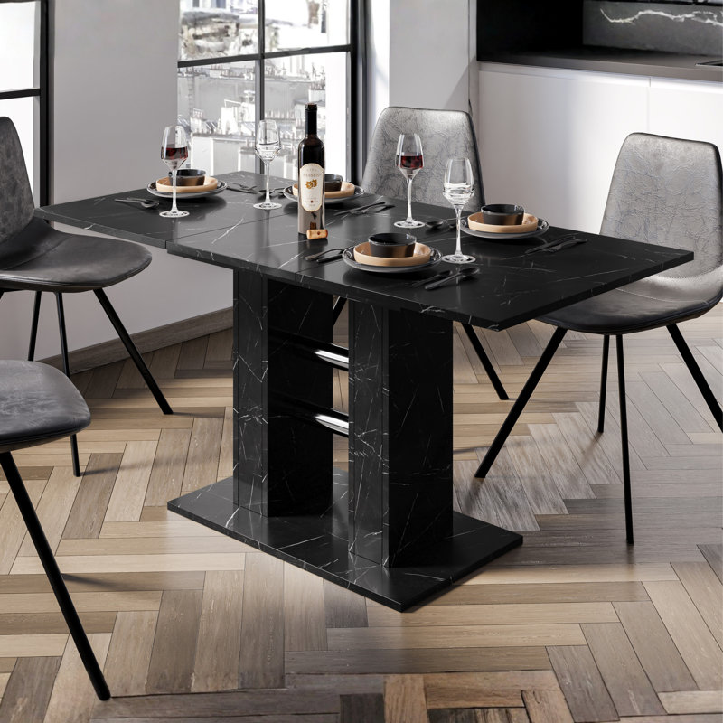 Extendable Dining Table, Black Marble Effect