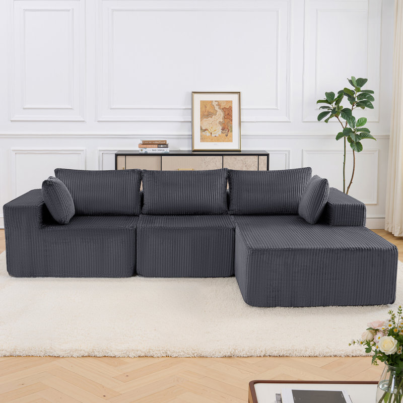Jackelien 108” Modular Sectional Sofa, Cloud Sectional Couch with Deep Seat, Modern Modular L-Shape Sofa Couch with Chaise,Upholstered Boneless Couches for Living Room Bedroom (Grey,Right Facing Chaise)