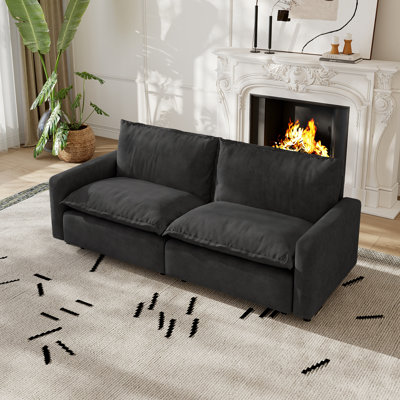 2-Piece Upholstered Modular Linen Fabric Loveseat Sofa For Small Spaces