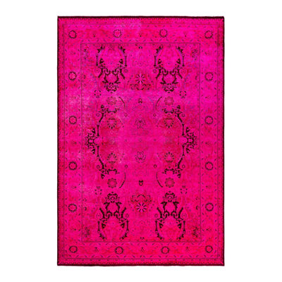Tapis unique rose / rouge / brun foncé de 6 pi 3 po x 9 pi Overdyed