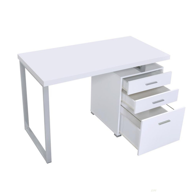 Bureau réversible à 3 tiroirs (bureau), Retour à droite, Blanc