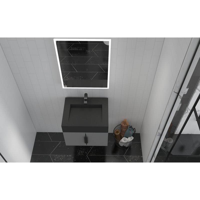 Nile 24" Modern Wall Mounted Floating Bathroom Vanity Set, Black Top, Matte Black, Grey