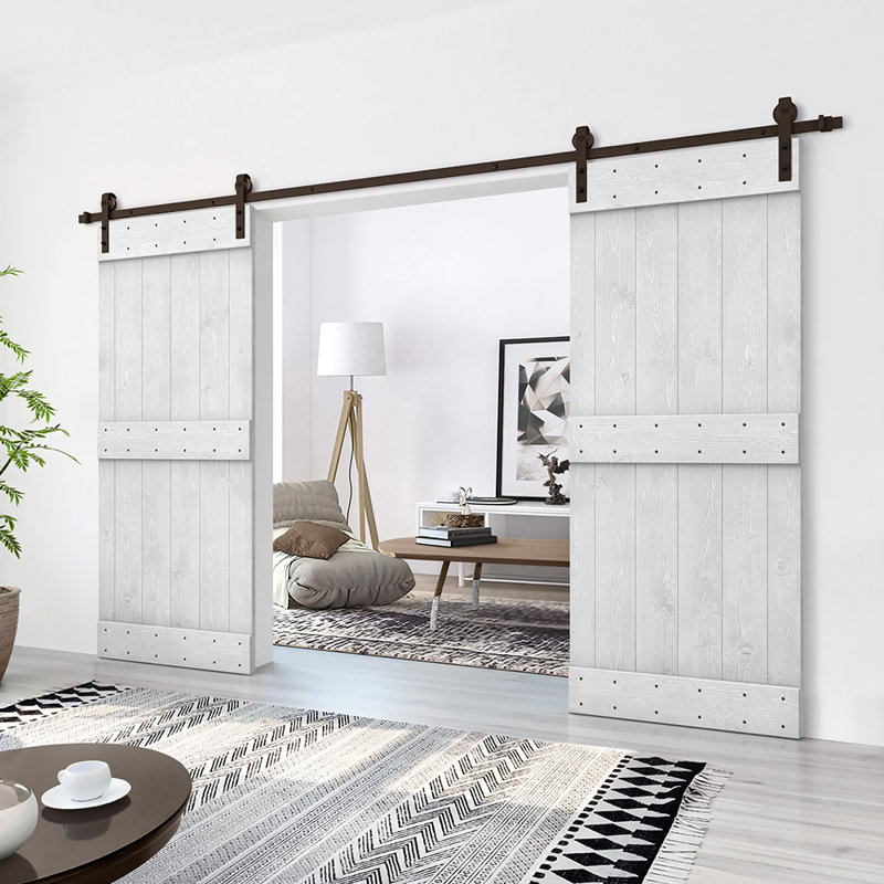 Calhome 88" x 84" White Solid Pine Double Barn Door with Oil-Rubbed Bronze Hardware