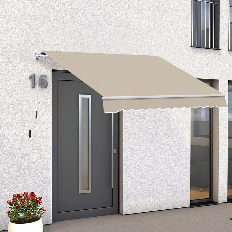 Manual Retraction Slope Patio Awning, Beige, 156" W  x 96" D
