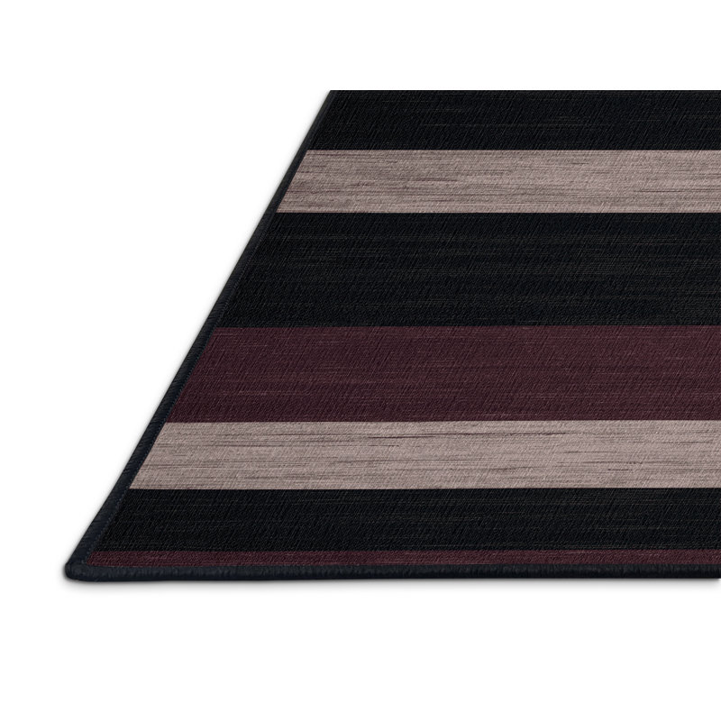 Tapis noir à rayures horizontales lavable à la machine, Rectangle 3 pi x 5 pi