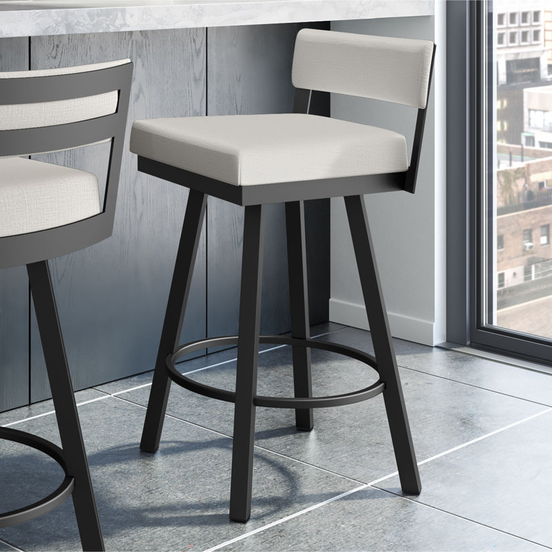 Lowndesboro Swivel Counter & Bar Stool, Bar Stool (30.75" Seat Height), Pale Gray Beige Polyester, Black