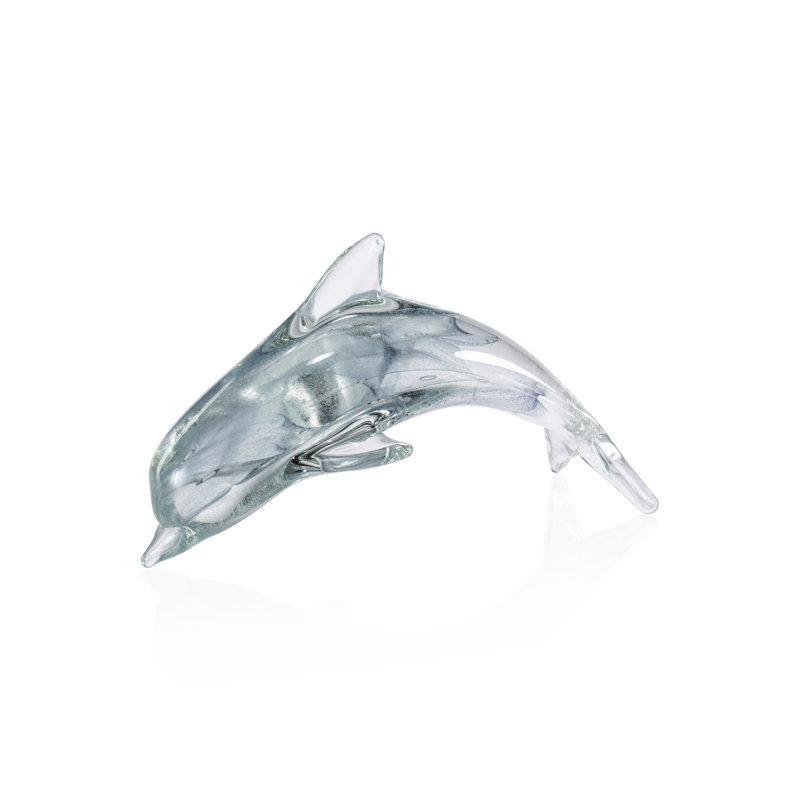 Dauphin en verre Marinella, H 4,5 po x l 8 po x P 3,75 po, Gris