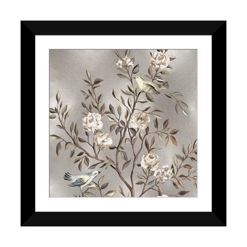 Chinoiserie I - Impression sur toile tendue, H 24 po x l 24 po x P 1 po, Papier d'art encadré noir, Blanc