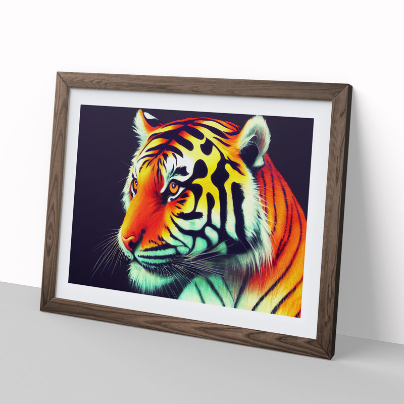 Blessed Tiger - Single Picture Frame Print, Walnut, 25cm H x 34cm W x 2cm D