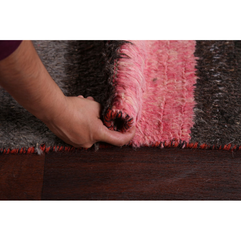 Tapis rose en laine noué à la main de conception unique 7 pi 11 po x 10 pi 11 po marocain