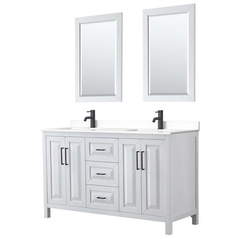 Daria 60'' W Double Vanity, White, White Cultured Marble, Brushed Gold