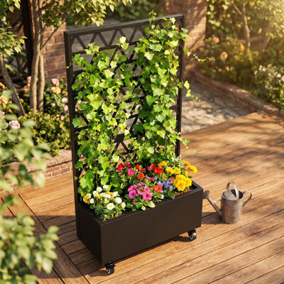 Metal Raised Garden Bed With Trellis, 72"x36"x16" Lockable Planter Box - Privacy Screen For Climbing Plants/vegetables, Drainage Holes (assembly Required)