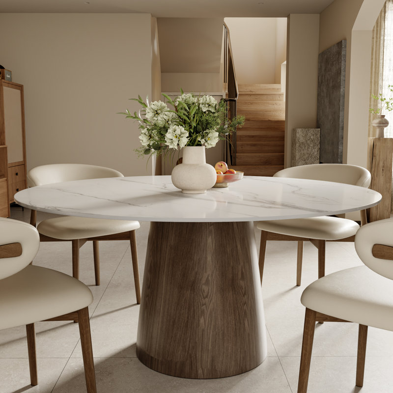 Table de salle à manger Mid-Century, H 29,53 po x L 47,24 po x l 47,24 po, Neige brillante