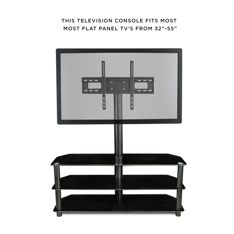 Mount-It! TV Stand with Mount, 3-in-1 Entertainment Center with Glass Shelves and Mounting Bracket