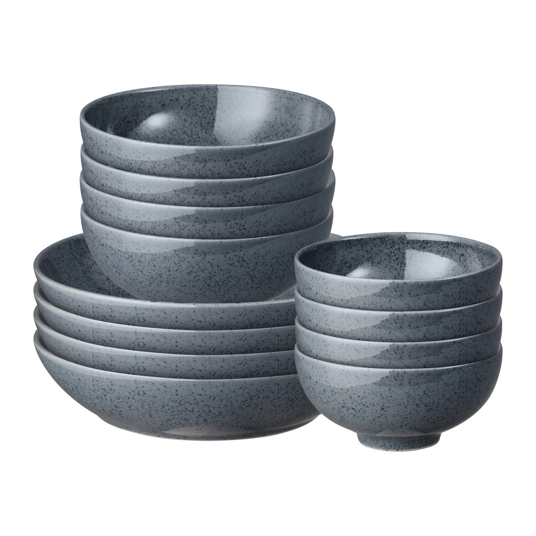 Dark Grey Speckle 12 pc Bowl Set (Set of 12) Denby