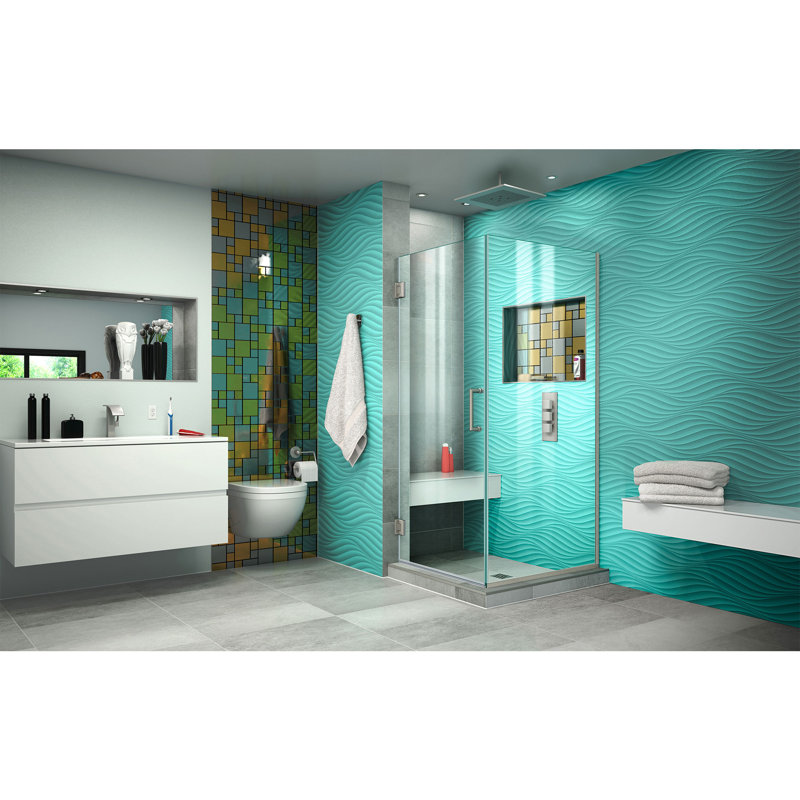 Unidoor Plus 30.375" W x 30" D x 72" H Frameless Pivot Rectangle Shower Enclosure, Brushed Nickel
