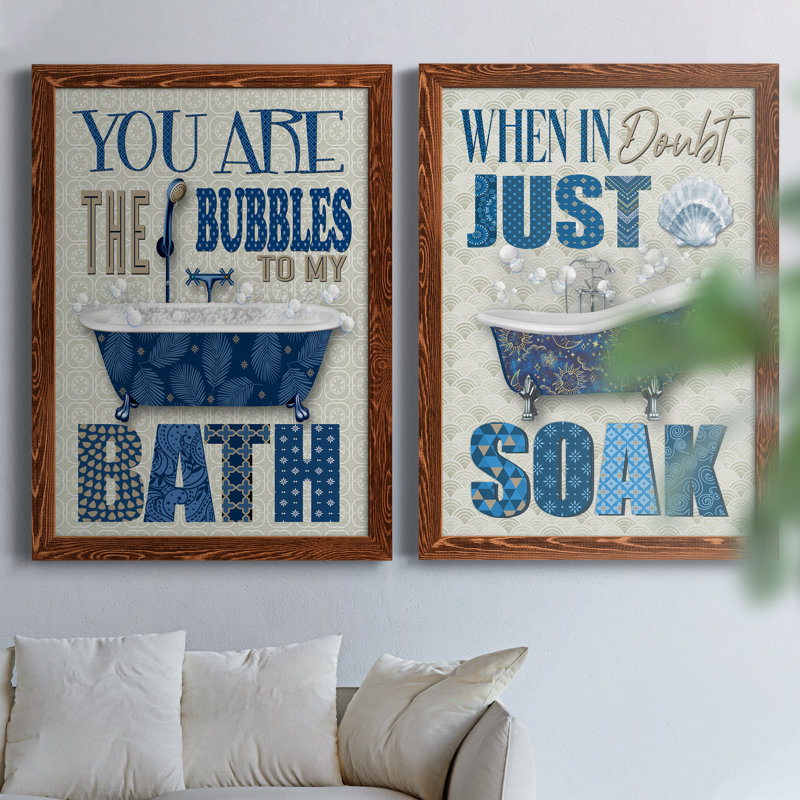 «Bubble Bath», ensemble de 2 encadrements d'art textuel sur toile, Toile avec cadre érable, H 31,5 po x l 47 po x P 1,5 po