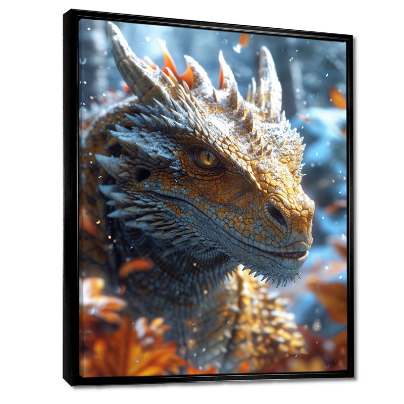 «Majestic Dragon Fantasy Portrait - Dragons», reproduction d'art murale, Toile avec cadre noir, H 20 po x l 12 po x P 1 po