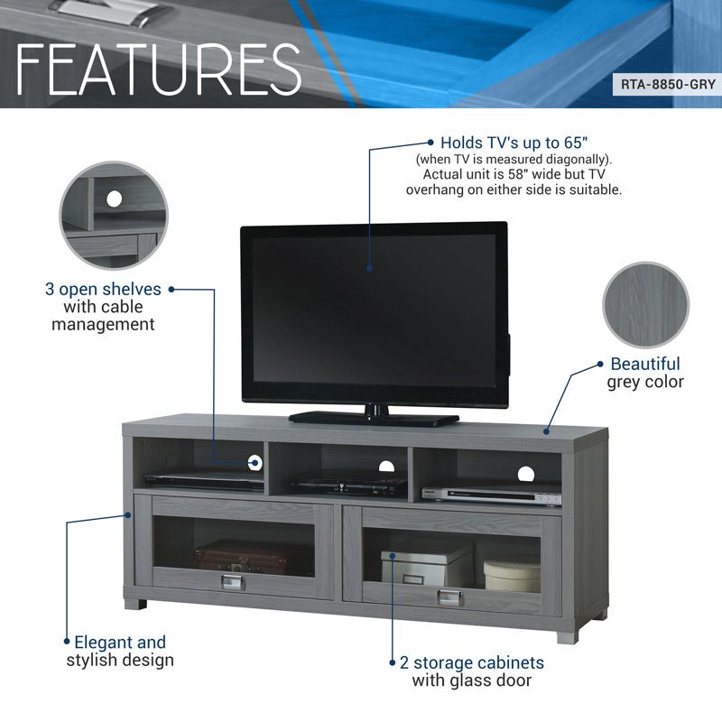 Techni Mobili Durbin TV Stand for TVs up to 65in, Grey, Gray