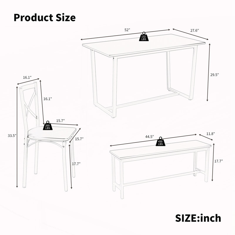 Ensemble de table de cuisine 6 pièces pour la cuisine, Gris/noir, Gris/noir