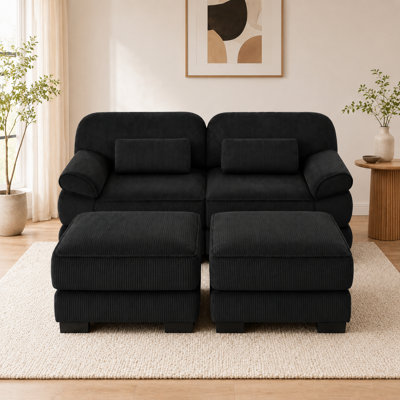 Canapé modulaire réversible en velours côtelé avec repose-pieds et dossier réglable de 76,4 po Lunvella