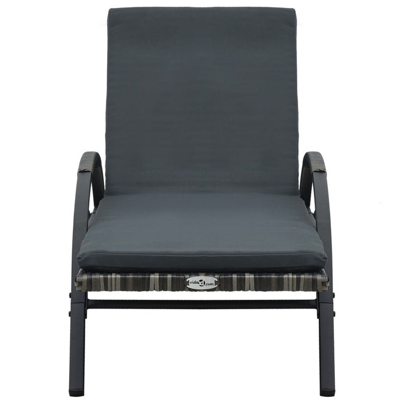 Sun Chaise Lounger With Cushion, 79 Inch, Wheels, Grey Poly Rattan
