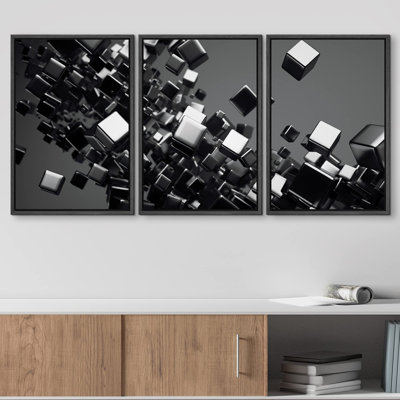 Industrial Machinery Glam Black Cubes Abstract Background Modern Neutral Gray Contemprory Wall Decor