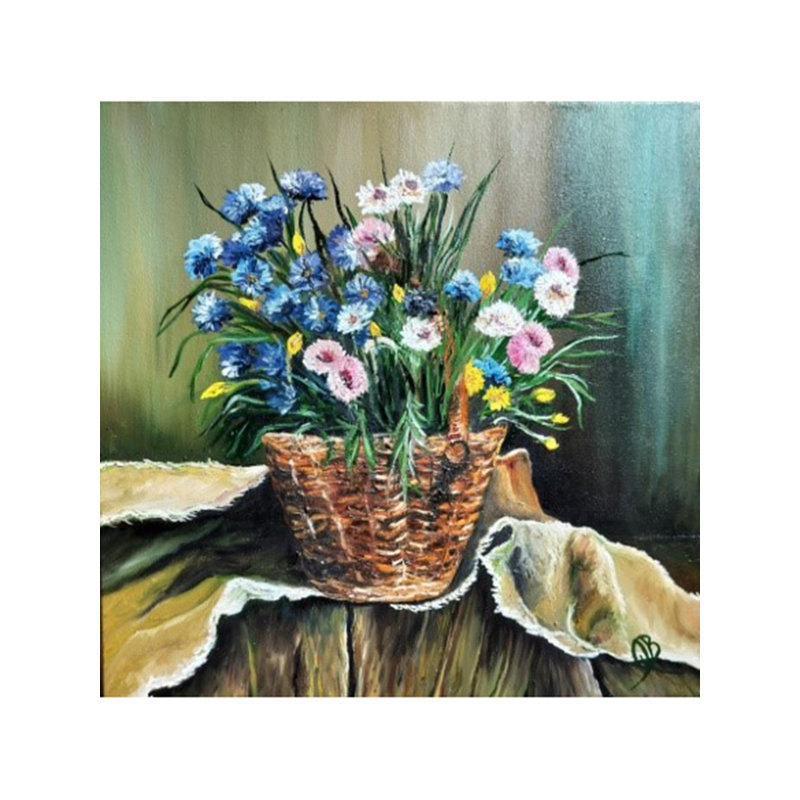 Panier de fleurs de maïs | Huile sur toile | Par Qureysh Basrai