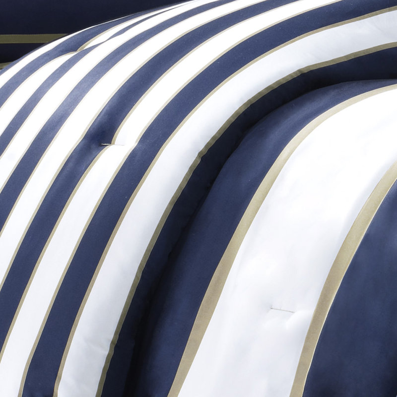 Navy and Khaki Twin Microfiber Striped Comforter Set