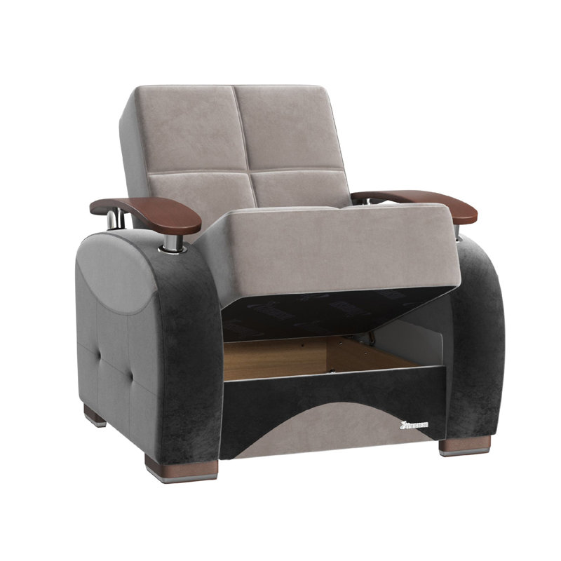 Gray Microfiber Convertible Sleeper Arm Chair with Storage