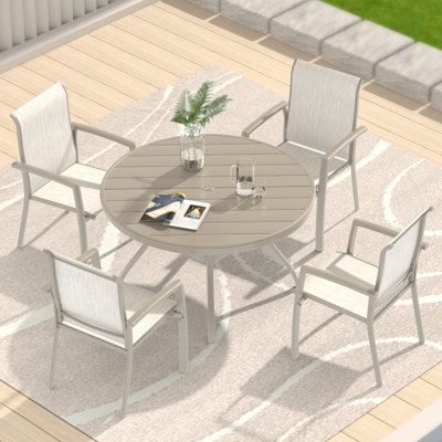 Outdoor Round Dining Table For 4 - 6 People, All Weather Steel With Umbrella Hole, Black Modern Design Lawn And Poolside Patio Table, 40.6"x40.6" Dimensions, Steel, Suitable Garden Deck